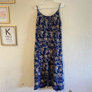 Angela Plus Navy Blue Floral Print Smocked Dress 2X